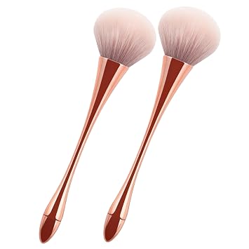 Luxe Beauty - Brochas de maquillaje profesionales de oro rosa, paquete de 2 pinceles grandes para polvo con cerdas sintéticas veganas, mango ergonómico con peso para cara, base, rubor, polvo fijador