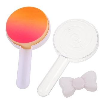 KICHOUSE Esponja de maquillaje Lollipop, soplo de polvo suave para cara, uso seco y húmedo, esponja de mezcla triangular de 4 cortes, degradado de dos colores, aplicación precisa para polvo suelto e