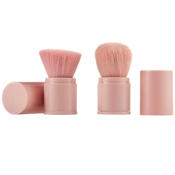 COSHINE - Juego de 2 brochas de maquillaje retráctiles portátiles Kabuki, para mezclar líquidos, rubor, bronceador, pulir y protector solar