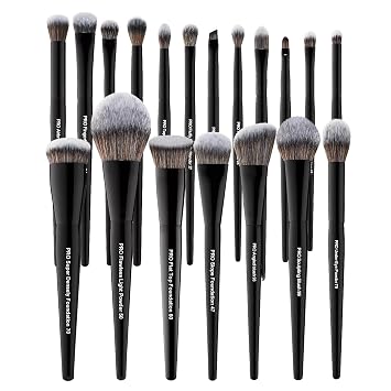 Bueart Design Juego de 19 Brochas de Maquillaje de Grado Profesional Etiquetadas, Base Grande en Polvo Contorno Corrector Sombra de Ojos Rubor Delineador de Ojos Brochas de Maquillaje, Pelo Sintético