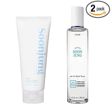 ETUDE Limpiador de espuma SoonJung 5.5 (5.1 onzas líquidas) + tóner de alivio SoonJung pH5.5 (6.76 onzas líquidas)
