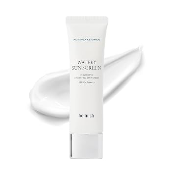 HEIMISH Moringa Ceramide Hyaluronic Hydrating Watery Sunscreen - Hidratante facial SPF SPF 50, protector solar diario para cara, amplio espectro SPF 50, no graso, ligero con ácido hialurónico, 1.7 fl oz/1.7 fl oz