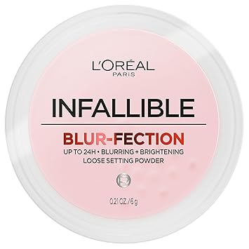 L'Oreal Paris Infallible Blur-fection - Polvo de ajuste suelto de larga duración, polvo facial difuminador con hasta 24 horas de uso, rosa intenso iluminador, 1 kit