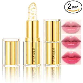 2 piezas de lápiz labial dorado que cambia de color para el