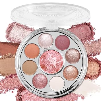UCANBE Paleta de sombra de ojos y rubor horneados, paleta de maquillaje de mejillas y sombra de ojos rosa mate mezclable de alta pigmentación, regalo de maquillaje de diseño compacto giratorio, 02
