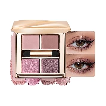 Paleta de sombra de ojos mate color rosa y marrón malva neutro con espejo y aplicador de esponja para mujeres mayores, maquillaje de sombra de ojos de alto pigmento brillante para todos los