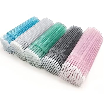 500 piezas desechables micro aplicador cepillo para extensión de pestañas, micro hisopos de algodón, varitas de rímel de labios, 5 colores