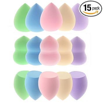 Paquete de 15 esponjas de maquillaje suaves, multiformas para base