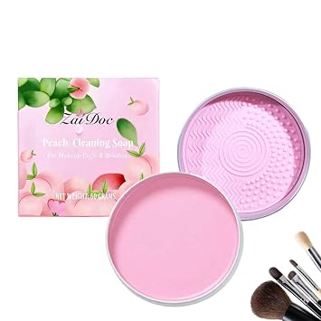 Jabón limpiador de brochas de maquillaje, agarre de textura, limpiador sólido para brochas de maquillaje y esponjas con esponja de eliminación de color, limpiador cosmético de silicona