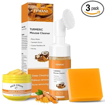 Set de cuidado de la piel de cúrcuma: barra de jabón de cúrcuma lavado facial y crema facial de cúrcuma