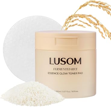 LUSOM Almohadilla de tóner brillante de esencia de arroz fermentado, almohadillas de tóner de arroz coreano, cuidado diario hidratante y calmante para pieles sensibles, 80 almohadillas (5.07 onzas