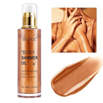 Aceite de brillo corporal 100ml, Luminizador hidratante duradero para rostro y cuerpo, Iluminador líquido impermeable, Aceite de brillo con destellos (#04 Marrón dorado)