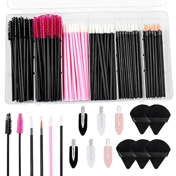 Kit de 201 aplicadores de maquillaje desechables con 80 varitas de rímel, 80 aplicadores de labios desechables, 30 pinceles para delineador de pestañas, 5 almohadillas de maquillaje triangulares, 6 pasadores para suministros de maquillaje
