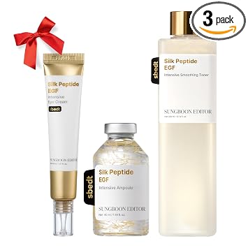 SUNGBOON EDITOR Trío intensivo de aspecto firme, tóner EGF de péptido de seda + crema de ojos + ampolla, cuidado de la piel coreano, set de regalo para mujeres