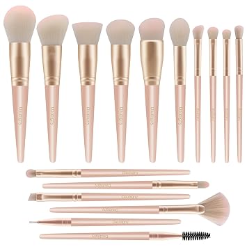 Brochas de Maquillaje, Daubigny 16 Piezas Plateadas Premium Sintéticas Juego de Brochas de Maquillaje con Brochas de Base Profesionales Polvo Correctores Sombras de Ojos Rubor Brocha de Maquillaje