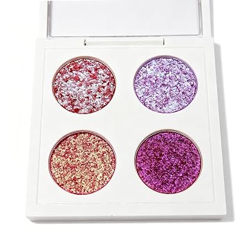 Paleta de sombra de ojos holográfica de 4 colores, de larga duración, impermeable, resaltador multiusos y purpurina corporal para fiestas, maquillaje de festivales, acabado brillante (#1)