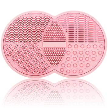 Cepillo de maquillaje de silicona y limpiador de esponja - Estera de limpieza de cepillo cosmético, rosa