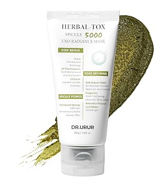 Mascarilla coreana de arcilla de té verde de hierbas para limpieza profunda de poros y puntos negros, fórmula calmante de bentonita y artemisa, 80 g/2.82 oz