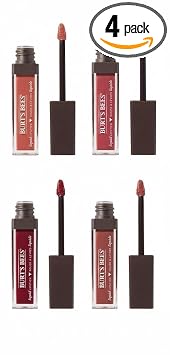 Burt's Bees Juego de 4 lápices labiales líquidos 100% naturales, variedad de regalo, rosa rushing, gris pardo mareal, pétalos enrojecidos, cala de coral, gran regalo/relleno de calcetines