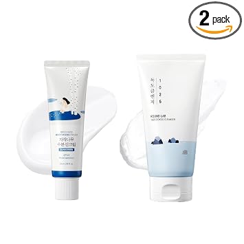 ROUND LAB Daily Skin Care Duo, protector solar hidratante de jugo de abedul y limpiador Dokdo 1025, protección UV hidratante y lavado facial de bajo pH para pieles sensibles, juego coreano para el cuidado de la piel
