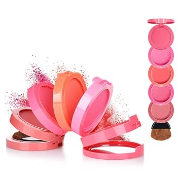 Paleta de rubor de 5 colores, colorete en polvo altamente pigmentado, suave y mezclable de larga duración, maquillaje de contorno facial con espejo y cepillo, portátil, apto para viajes, color de
