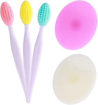 Juego de 5 mini cepillos exfoliantes – 2 cepillos de limpieza facial de silicona y 3 cepillos de labios