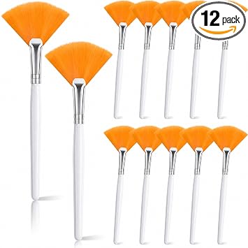 12 Pcs Facial Brushes& Esthetician Brush， Soft Fan Brushes (Yellow)