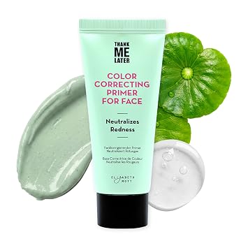 Prebase correctora de color con niacinamida Elizabeth Mott Thank Me Later. Corrige tonos desiguales y rojeces. Fija el maquillaje para una larga duración y un brillo hidratante. Sin crueldad, 30 g