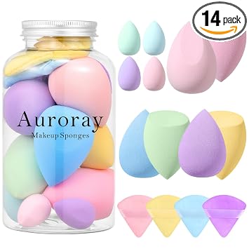 Juego de 14 esponjas de maquillaje, licuadora de esponjas de belleza con 4 esponjas de polvo y 4 mini esponjas de maquillaje, regalo de cumpleaños, regalo del día de la madre para mujeres, líquido, base, polvo, corrector, crema (colorido)