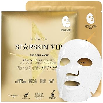 STARSKIN VIP Gold - Mascarilla facial revitalizante de biocelulosa de coco para todo tipo de piel, cuidado de la piel coreano, hidratación instantánea y regordeta, hidratante y nutritiva, K-Beauty
