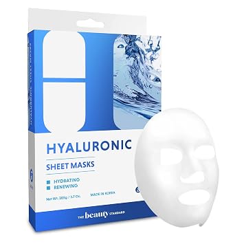 Mascarilla facial de hoja de ácido hialurónico, reafirmante de la piel, antienvejecimiento, hidrata y rellena, probada por dermatólogos, cuidado de la piel coreano sin crueldad animal para todo tipo de piel, paquete de 5