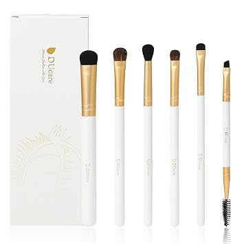 DUcare Juego de brochas de maquillaje de ojos, 6 brochas profesionales para mezclar sombras de ojos para corrector de cejas, delineador de ojos, cabello suave y mango de madera, color blanco