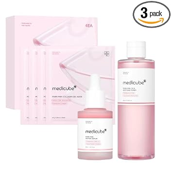 medicube Salmón DNA PDRN Rosa Trío Set: Suero de Péptidos Salmón DNA PDRN Rosa y Tónico Calmante CICA Salmón DNA PDRN Rosa y mascarilla de gel de colágeno de Salmón DNA PDRN rosa (4 piezas) | Regalos