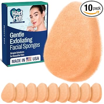 HartFelt [Paquete de 10] Esponja Facial Exfoliante Suave para la Cara - Exfoliante de Limpieza Diaria - Elimina la Suciedad con Almohadillas Faciales Reutilizables Estilo Puf para Eliminar el