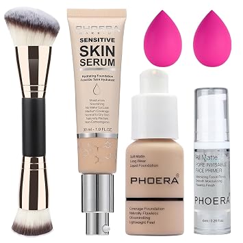 PHOERA Foundation - Maquillaje de cobertura completa 2024 PHOERA Foundation para piel madura, arrugas con acabado natural mate para una tez impecable con cobertura media (102+N02/Nude+Nude)
