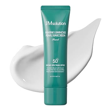 JMsolution Protector solar coreano SPF50+ PA++++ para rostro | Protector solar hidratante | Sin yeso blanco, ligero, no graso | Crema UV perla marina (1.69 onzas líquidas)