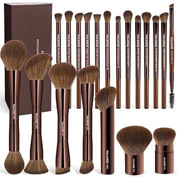 MAANGE 20 piezas de brochas de maquillaje con caja de regalo, brochas de maquillaje multifuncionales de doble punta para mezclar polvo líquido, corrector, crema, rubor, Dark Brown