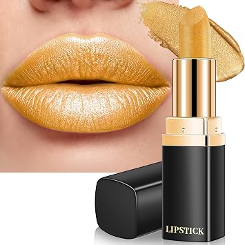 Lápiz labial dorado con purpurina para mujer, maquillaje de labios