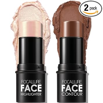 FOCALLURE 2 barras de base de contorno, resaltador y bolígrafo bronceador, lápiz iluminador y sombra, maquillaje de larga duración, barra de recorte para modelar bronceador, neutro