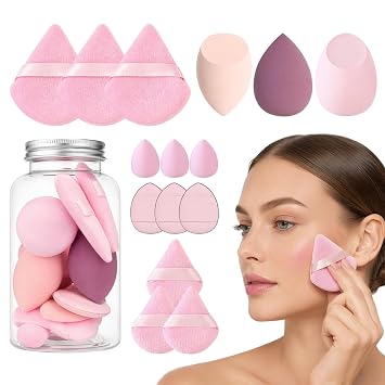 15PCS Makeup Sponge Triangle Puff Set for Liquid Cream Powder Pink