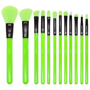MODA Juego de brochas de maquillaje verde neón, 12 brochas coloridas para