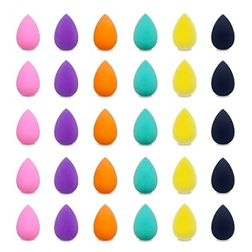 Pequeña esponja de maquillaje a granel: 30 esponjas de maquillaje de base de varios colores para base, esponjas de maquillaje para cara (30 piezas)
