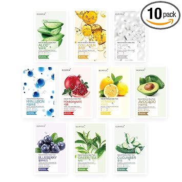 EUNYUL Hoja de mascarillas naturales [Paquete de 10] – 10 tipos de mascarillas coreanas para una piel intensa, calmante y brillante – K-Beauty Skin Care Set