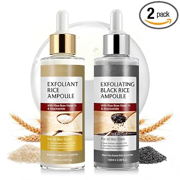 Exfoliante de arroz negro y ampolla de arroz blanco, exfoliante exfoliante Peel Shot Glow Suero facial, cuidado de la piel coreano, exfoliante corporal suave para células muertas, removedor de puntos negros para todo tipo de piel, 3.4 fl oz