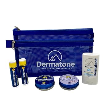 Dermatone Paquete de regalo de protección al aire libre | Contiene 4 de nuestros productos de protección solar, productos de protección de la piel | Lata clásica, Z-Cote, protector solar mineral en barra y 2 bálsamos labiales medicados