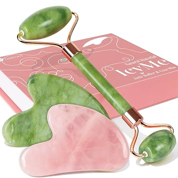 BAIMEI Juego de 2 piedras Gua Sha y 1 rodillo facial de jade