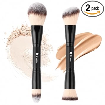 DUcare Brochas de maquillaje para base, 2 brochas de maquillaje de doble punta de alta calidad, para polvo, amortiguador y contorno para líquidos, crema, polvo, cepillo facial para mezclar, apto para