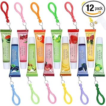 Juego de bálsamo labial de 12 sabores con llavero portátil