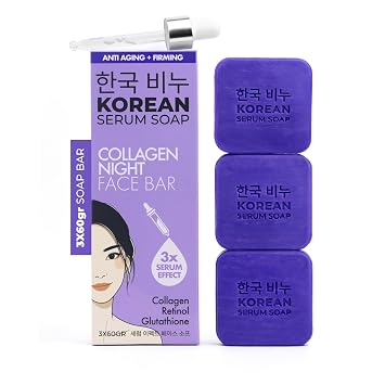 GreenLabel Jabón de noche de colágeno coreano - Barra antienvejecimiento, reafirmante y reductora de arrugas (3 x 2.12 oz)
