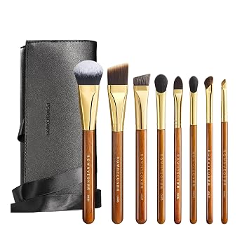 Desert Oak - Juego de 8 brochas de maquillaje, kit de ojos faciales: base, corrector, rubor, contorno, sombra de ojos, delineador de ojos y cejas, cerdas suaves, principiante, bolsa de poliuretano
